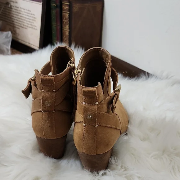Sam Edelman Saddle Brown Maurine Suede Ankle Boots Harness Buckle